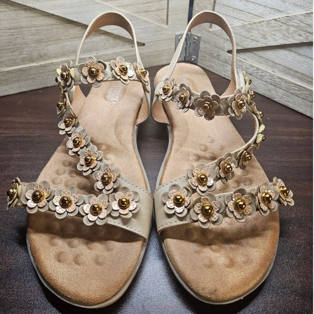 Patrizia Sandals Women 39 Beige Javiva Floral Slingback Crossover 19084-2212 601